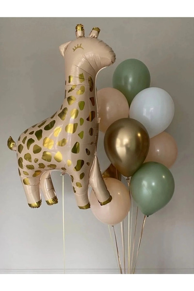 party mix Zürafa Balon Set Zürafa Folyo Balon ve 10 Adet Balon Orman Hayvanla...