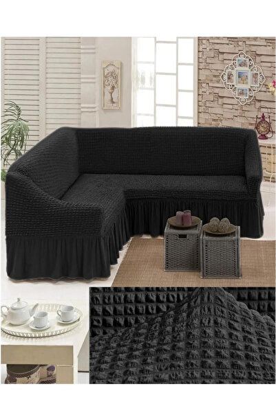 Genel Markalar Bürümcük kumaş, etekli L köşe koltuk örtüsü. 1 adet esnek, las...