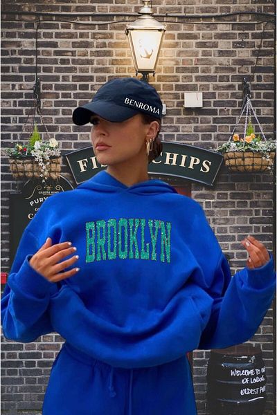 BENROMA Unisex Green Brooklyn Printed Saks Hooded Sweat