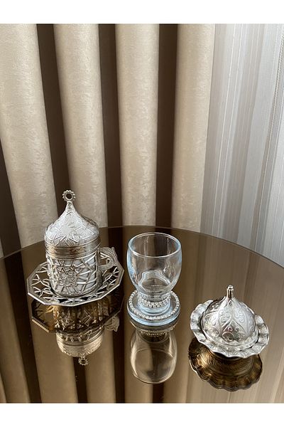 Housess Zamak Damat Coffee Cup, Turkish Delight Holder and Glass Request Set
