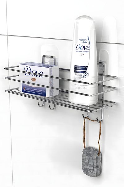 KARTEYA Adhesive 4 Hooks Bathroom Organizer Bathroom Accessory Shampoo Holder Shower Cabin Shelf Hanger