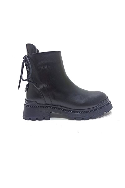 ALBİNİ SİYAH DERİ KADIN POSTAL BOT AYAKKABI