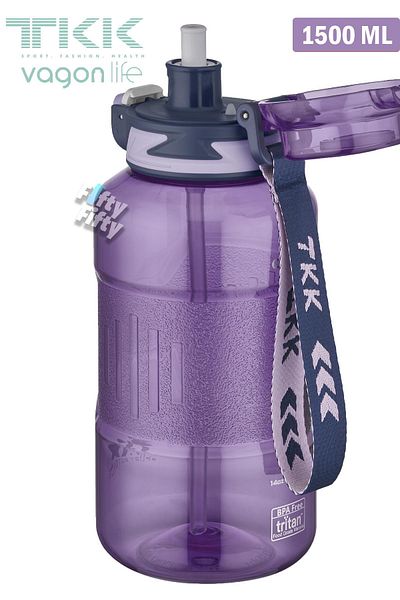 Vagonlife TKK 1500 ML Dual Use Tritan Water Bottle with Straw/Comfortable Drinking Bpa Free Strap FFTKK1021-1500
