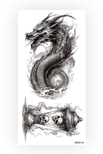 BP Tattoo Clessidra Kum Saati ve Ejderha Geçici Dövme