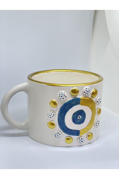 sim atölye Handmade Coffee Cup Mug with Evil Eye Beads