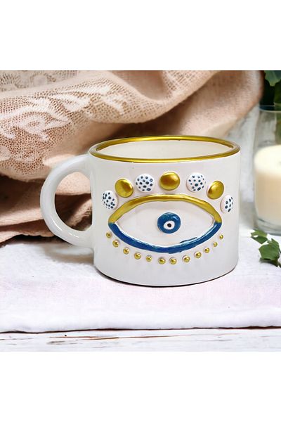 sim atölye Eye Patterned Handmade Evil Eye Beaded Coffee Cup Mug