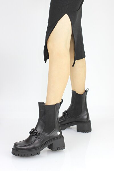 Mammamia Kadın Hakiki Deri Ortopedik Kalın Taban Lastik Detaylı Bot