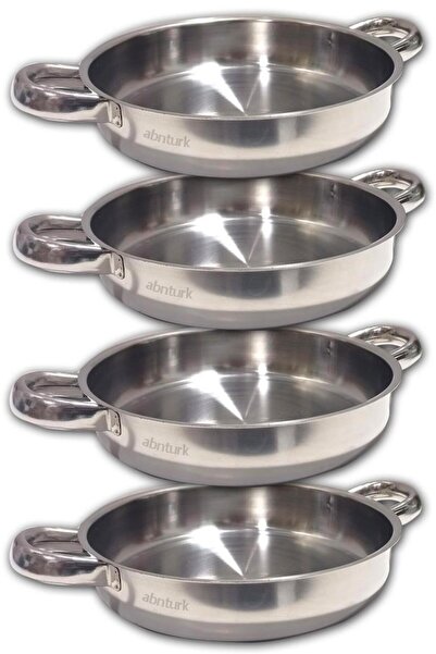 abnturk 4 Adet 19cm Çelik Sahan Çift Kulplu Tava Paslanmaz Çelik Tabansız Yanmaz Yapışmaz Yumurta Sağanı