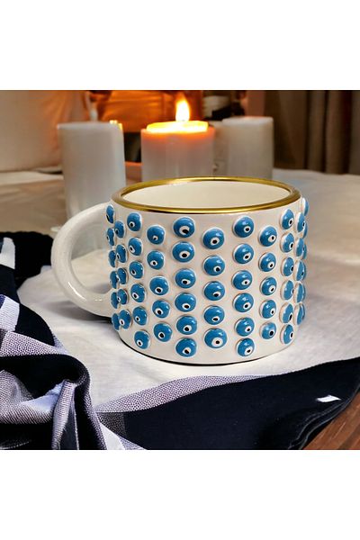 sim atölye Evil Eye Bead Patterned Handmade Coffee Cup
