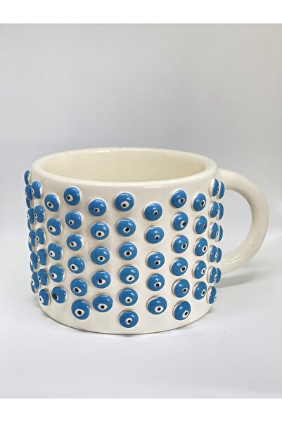 sim atölye Handmade Coffee Mug with Evil Eye Bead Pattern