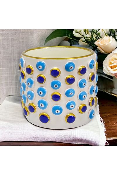 sim atölye Handmade Coffee Cup Mug with Evil Eye Bead Pattern