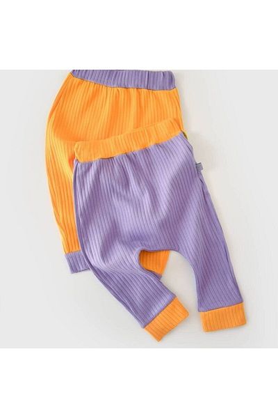 BabyCosy Unisex Bebek Lila Orange Organic Cotton Ribana Pantolon 2'li - Csyr4002 - Rebebe