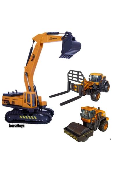 Ailenizin Oyuncakçısı üçlü iş makinaları kepçe&silindir&forklift kırılmaz iş araçları inşaat set ekskavatör