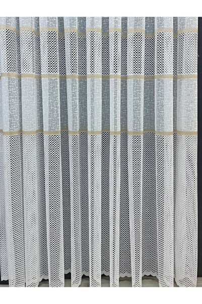 Cortibo Bodrum Şeritli 1'e 3 Sık Pileli Tül Perde Gold