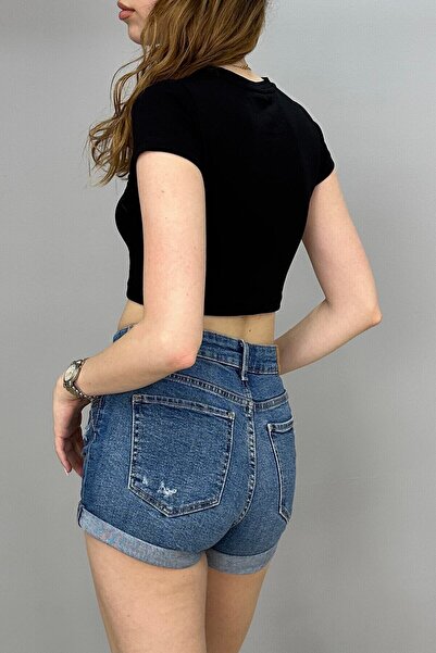 Tam Moda Γυναικείο T-shirt Crop Crew Neck Lycra Cotton