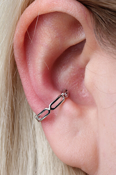 depozoom Gümüş Kaplama Ayarlanılabilir Sıkıştırılabilir Conch Orbital Earcuff Küpe
