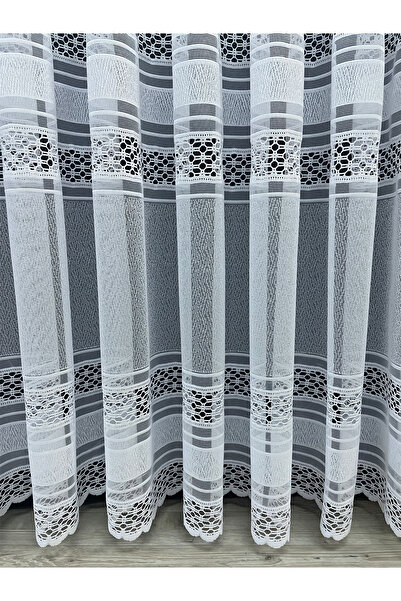 Cortibo Viyana Örme Desenli 1'e 2,5 Orta Pileli Tül Perde Beyaz