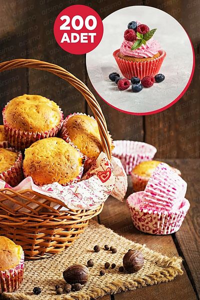 bizimevde 200Pcs Muffin Paper Cake Mold Patterned in Our House