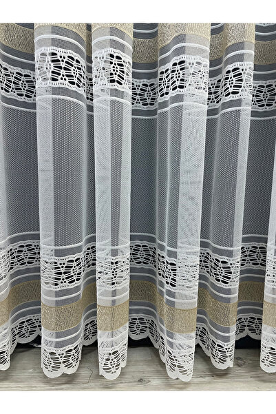 Cortibo Viyana Örme Desenli 1'e 2,5 Orta Pileli Tül Perde Gold