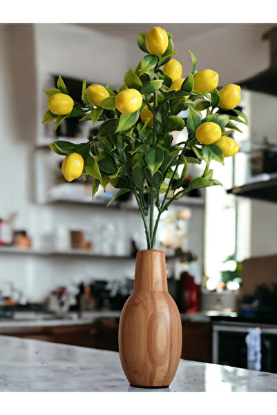 Decorative Wooden Vase And Artificial Lemon Tree