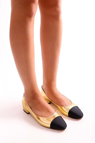 Shoeberry Olidy Gold Gold Double Color Ballerinas mit ovaler Zehenpartie für Damen Gold Gold