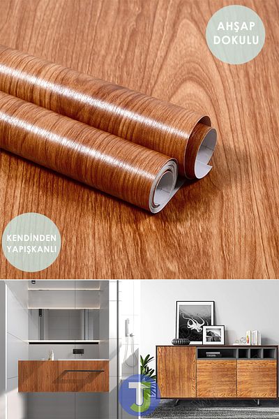 Technojet Αυτοκόλλητο Ξύλο Look Κουζίνα Μπάνιο Πάγκος τοίχου Ντουλάπι Τραπέζι Κάλυμμα 60X500cm