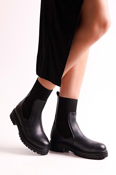 Shoeberry Dámské černé boty z pravé kůže Freyja Černá z pravé kůže