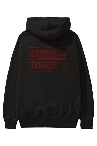 Ankhises Hanorac negru oversize cu glugă cu imprimeu pe spate Istanbul Bărbați Femei