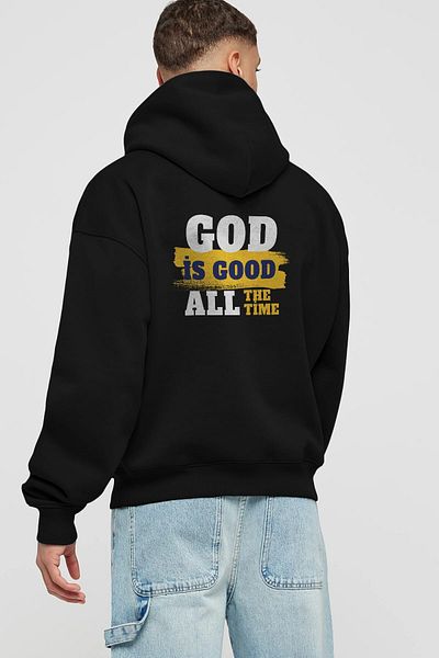 Ankhises God is Good Hanorac negru oversize cu glugă, cu imprimeu la spate, bărbați, femei