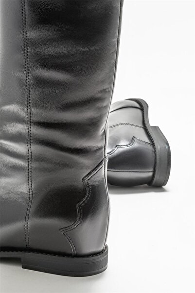 Elle Shoes Μαύρα δερμάτινα γυναικεία μποτάκια Western