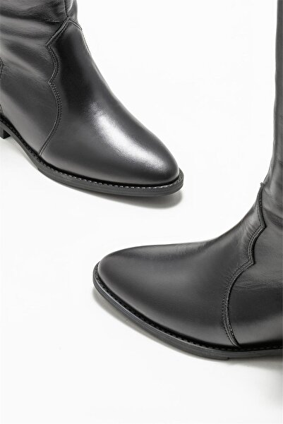 Elle Shoes Μαύρα δερμάτινα γυναικεία μποτάκια Western