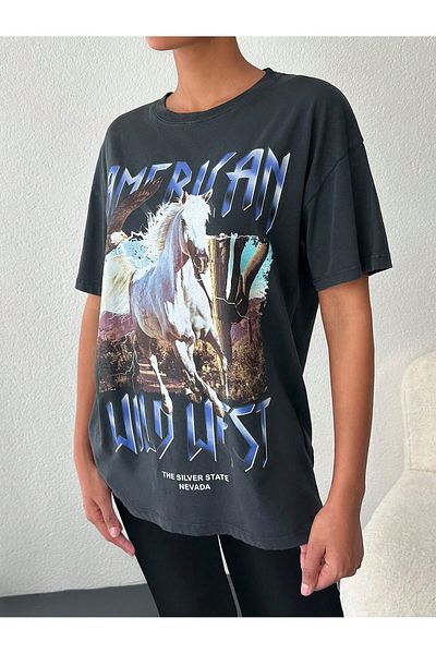 ESPİNA Tunică tricou obisnuita cu fantă imprimata pentru damă 