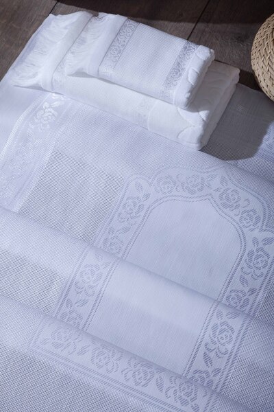 sarra Набір з 3-х килимків з бахромою з мережива - білий