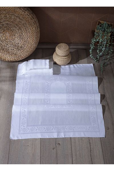 sarra Σετ 3 χαλιών Etamine με κρόσσια - Λευκό