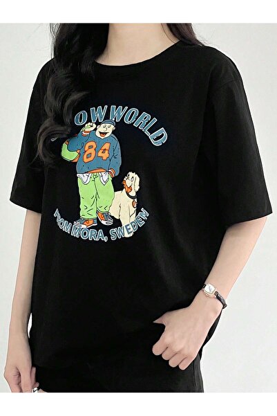 Adrift Tricou oversize cu desene animate și design grafic Seria Cartoon/Lette...