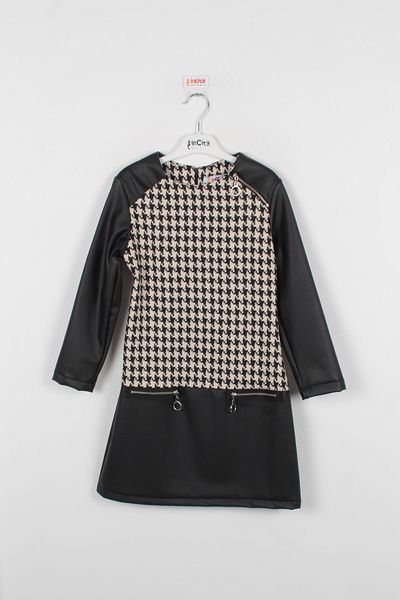 incity Δερμάτινο φόρεμα για κορίτσια με σχέδιο Houndstooth