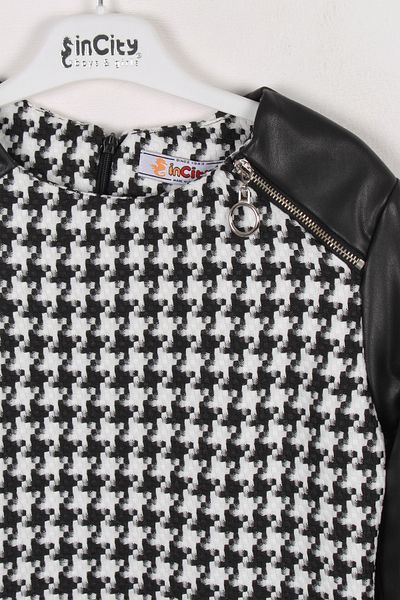 incity Δερμάτινο φόρεμα για κορίτσια με σχέδιο Houndstooth