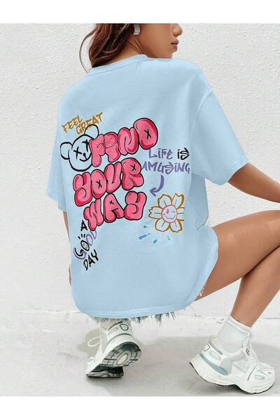 Adrift Tricou supradimensionat cu desene animate și design grafic, seria Cart...