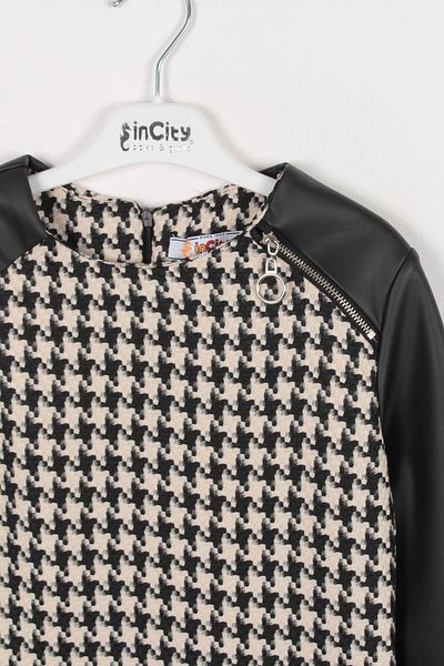 incity Δερμάτινο φόρεμα για κορίτσια με σχέδιο Houndstooth