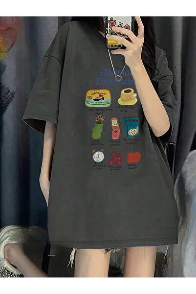 Adrift Tricou supradimensionat cu desene animate și modele grafice - Seria De...