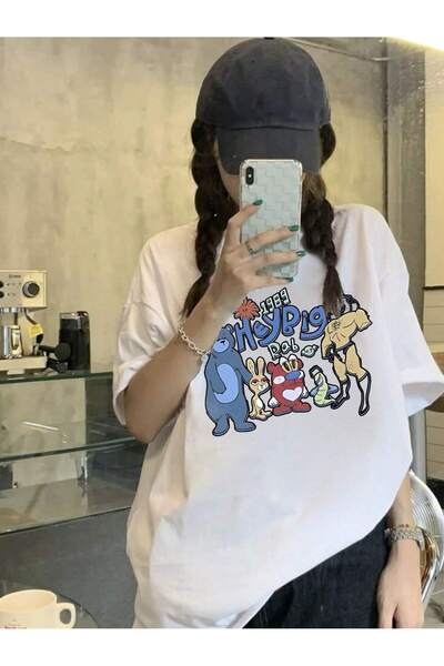 Adrift Tricou oversize cu desene animate și design grafic Seria Cartoon/Lette...