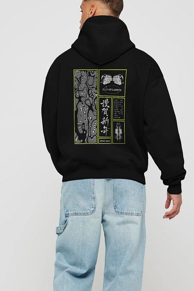 Ankhises Neon japonez Streetwear Imprimat pe spate Negru Oversize Hanorac cu glugă Bărbați Femei