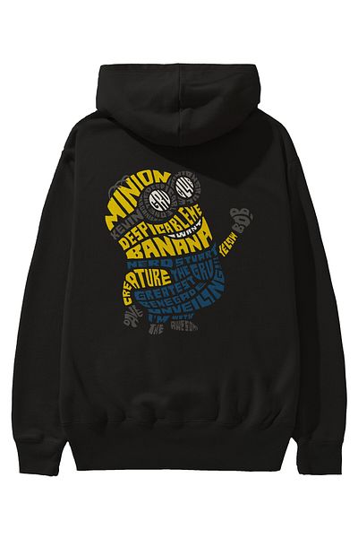 Ankhises Hanorac negru oversize cu glugă cu imprimeu Minion - bărbați și femei