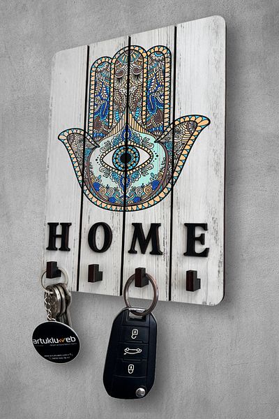 beedene Fatma's Hand Home - Wooden Key Hanger and Hamse Key Holder