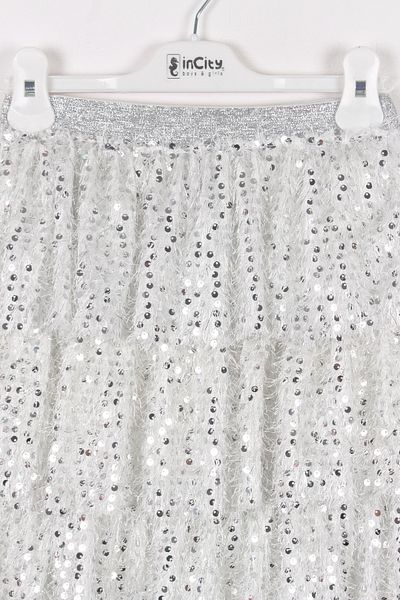 incity Girl's Elastic Waist Frilly Sequined Skirt