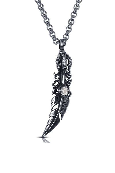 Chavin Long Chain Feather Eagle Claw Steel Men's Necklace DM53by