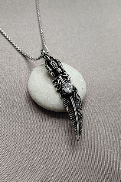 Chavin Long Chain Feather Eagle Claw Steel Men's Necklace DM53by