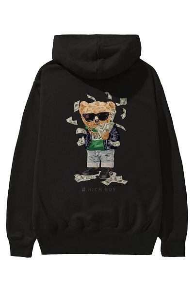 Ankhises Teddy Bear Rich Boy - Pánská dámská černá oversize mikina s kapucí