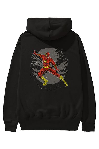 Ankhises Hanorac negru oversize cu glugă cu imprimeu Flash Back Bărbați Femei