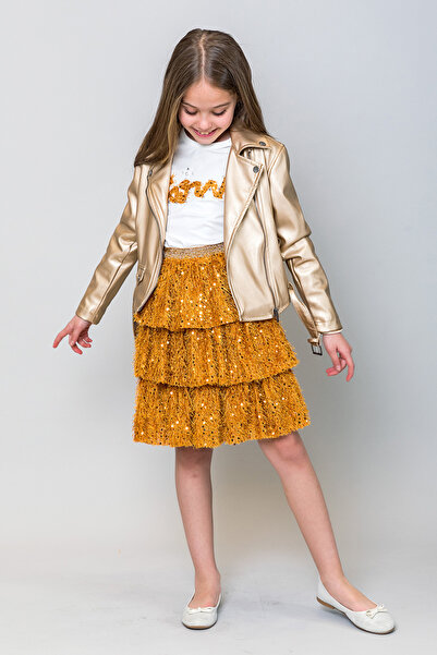 incity Girl's Elastic Waist Frilly Sequined Skirt